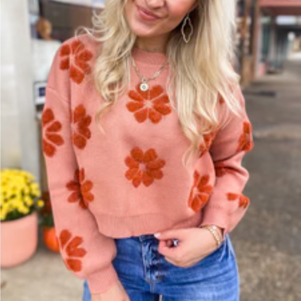 Simply Southern Pink and Orange Floral Sweater
